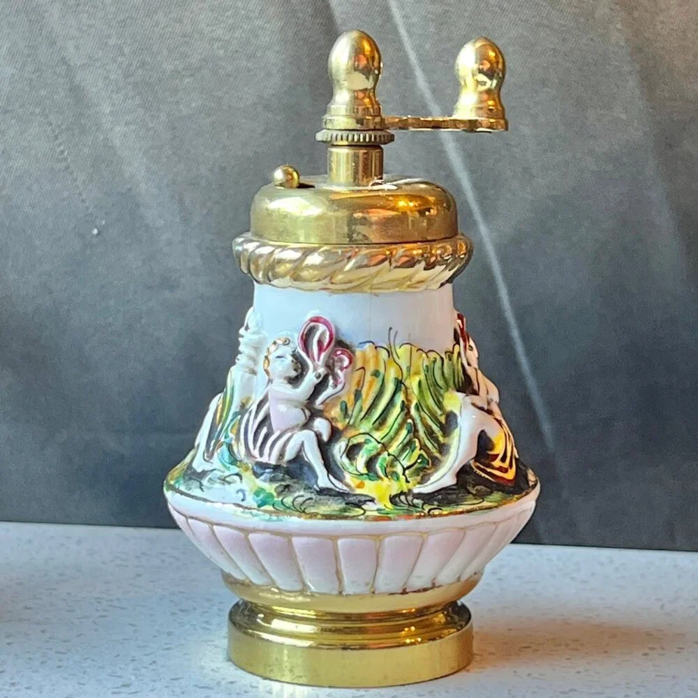 Capodimonte Ceramic & Brass Salt Shaker & Pepper Mill